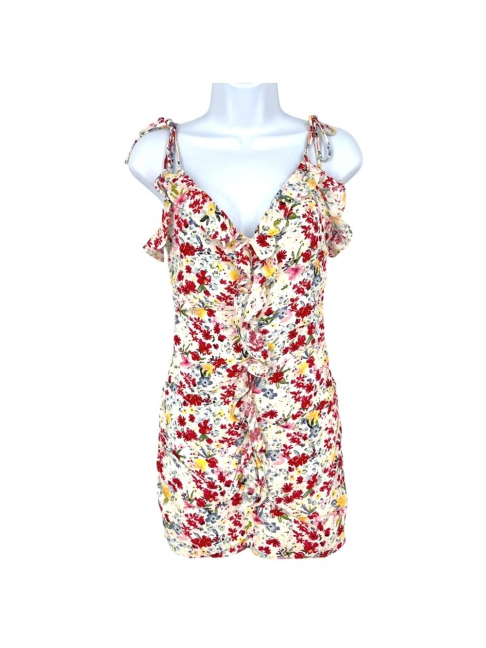 ASTR The Label Ditsy Floral Coquette Ruffle Mini Dress White Multicolor Size XS